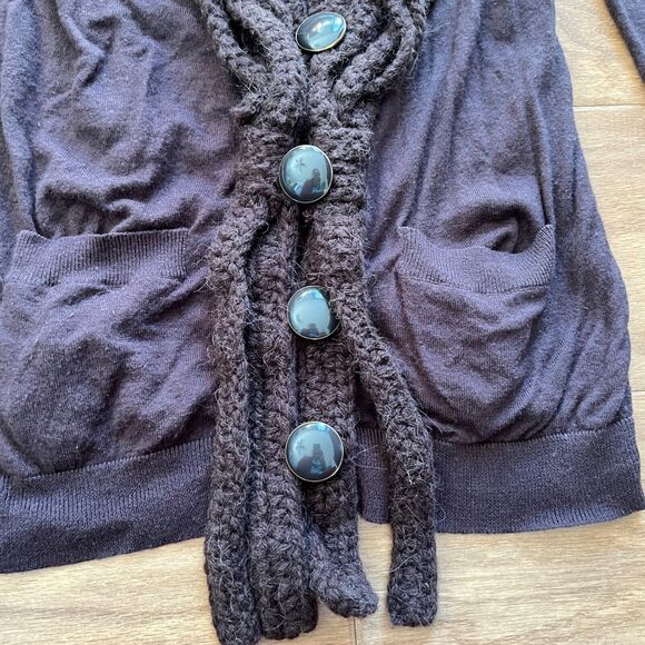 Anthropologie Leifsdottir Cardigan Sweater Size XS Brown Chunky Crochet Trim - Picture 4 of 10